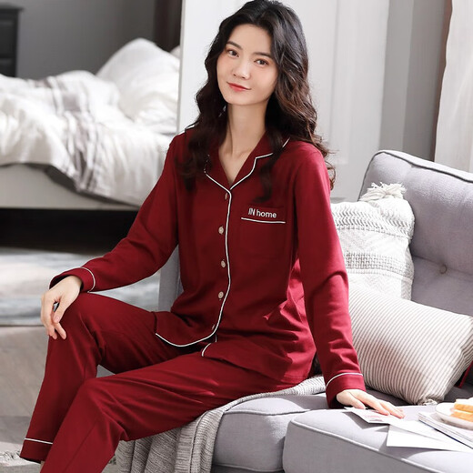 莫代尔睡衣女春秋季长袖开衫翻领秋冬款休闲大码韩版可外穿家居服套装 XT9901 L 【100-120斤】