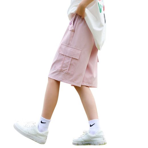 小猪彼特女童工装短裤儿童夏季外穿冰丝五分裤女孩速干运动裤子中大童夏装 9889白色18419粉色 120 cm