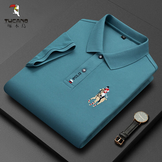 
Woodpecker men's clothing, middle-aged casual men's T-shirt, summer high-end short-sleeved lapel top, POLO, Paul shirt, dad loose, short 999 red, L 17084A, suggest 120-130Jin [Jin equals 0.5 kg]
