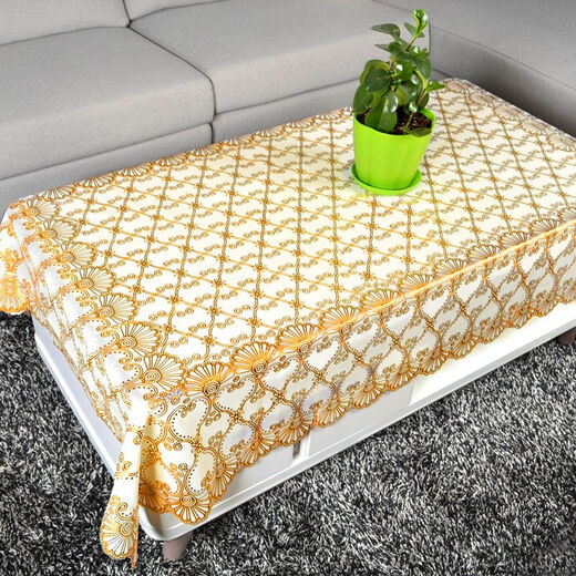 Yudou coffee table tablecloth waterproof, anti-scald and anti-oil dining table mat TV cabinet tablecloth tablecloth plastic bedside table cover rectangular peacock gold flower 135*180cm