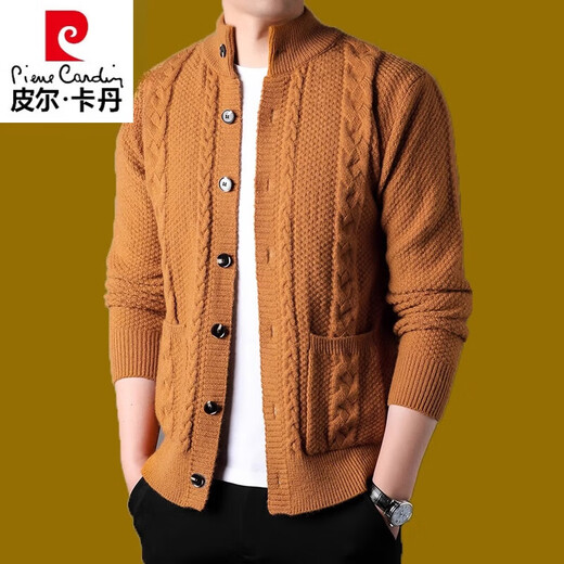 Pierre Cardin Pure Wool Chaqueta de cárdigan de otoño e invierno Jacquard Jacquard Sweater espesado suéter para hombres Verde 8513 (100% Pilling) 165/m [85Jin [Jin equivale a 0.5 kg] -110jin [Jin equivale a 0.5 kg]]]