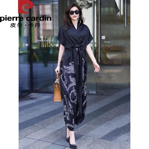 Piercadan Chiffon Kleid für Frauen im Sommer Neue europäische Marke Heavy Satin Lose Lose großer Kurzärärmelchiffon-Rock lang schwarz 2xl [Empfohlen 151-170jin [Jin gleich 0,5 kg]]