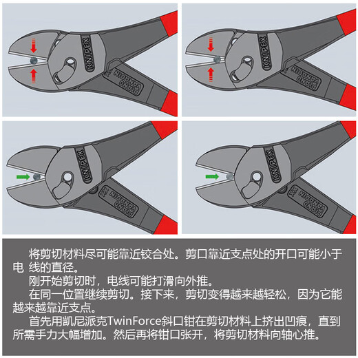凯尼派克（KNIPEX）73 72 180 F 超级省力斜口钳TwinForce重型省力分步操作剪切钳