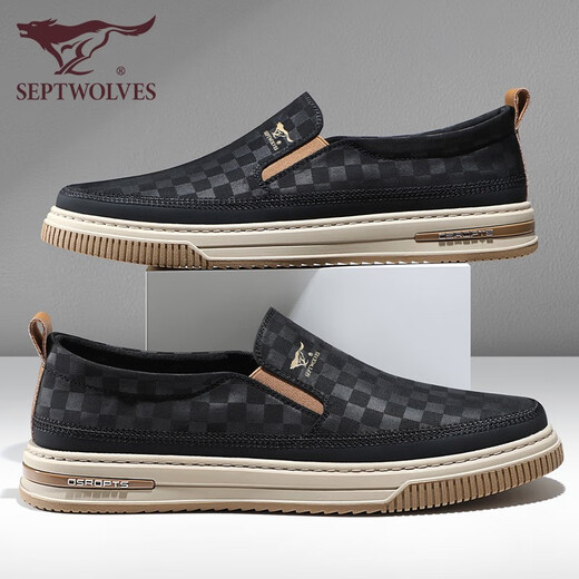 Sieben Wolf Canvas Schuhe Herrenschuhe Ein-Pin-Freizeitschuhe Sommer atmungsaktiven Männer mit niedrigen Top-Schuhen 2186 Schwarz 42 Lederschuhe Größe