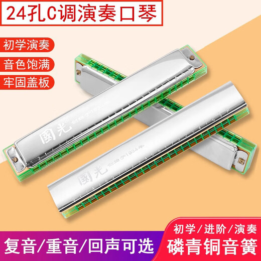 Guoguang accent polyphonique à 24 trous Écho harmonica c-tuning en aluminium Résine Résine Adulte Entrée de gamme Étudiant Enfants Harmonica Plate en aluminium C-Tuning à 24 trous + manuel [Stress]