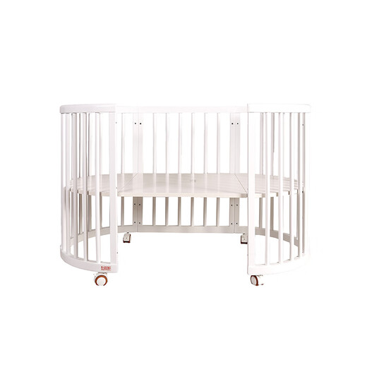 Happy Schwangerschaft High-End-Krippe bewegbares massives Holz kleines Bett Spleiß großes Bett 0-6 Jahre altes Neugeborenes Babybett Cradle Multifunktionales Bett + braune Matte + großer Tupfen 4-teiliger Set + Quilt