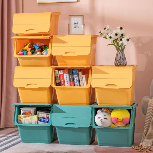 American and foreign inclined mouth children's toy storage box large plastic household multi-functional baby snacks book storage cabinet ink green [1] medium size