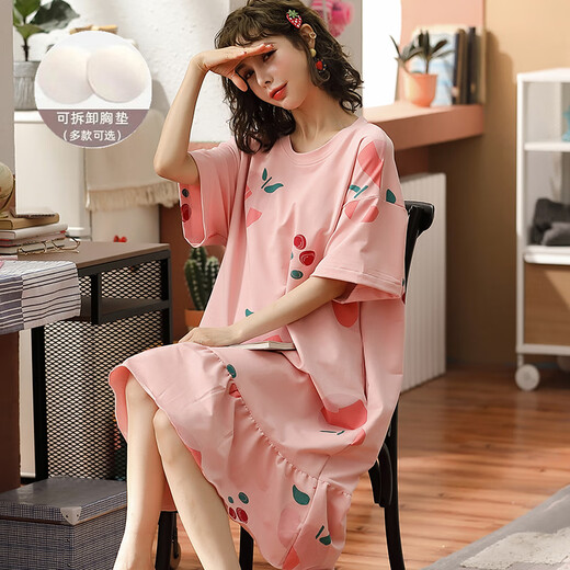 Cat Man (Miiow) verfügt über ein Nachthemd für Frauen für Sommer-Baumwoll-Kurzärmele sowie Fett Plus Size 200 Jin [Jin entspricht 0,5 kg] Kein Verschleiß-BH zum Tragen von Pyjamas außerhalb von F-6630 2xl-Brustpolster [130-150 Jin [Jin gleich 0,5 kg]]