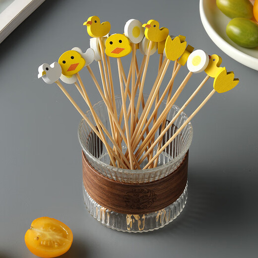 Shantou Lin Village children's fruit picks wooden creative cartoon disposable fork bamboo dessert cocktail candied haws skewers green scissor picks 15cm (100 pieces)