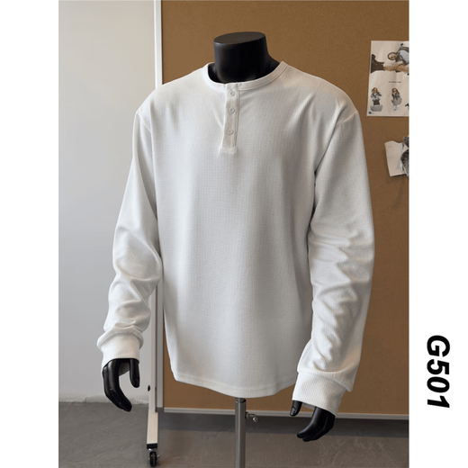 FR.YH.ZH2024 Autumn versatile Henry collar long-sleeved T-shirt men's casual sports waffle Polo shirt T-shirt top black XL