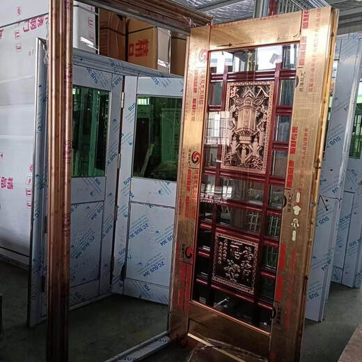 维诺亚304不锈钢单门子母门家用定制加厚双开门阳台顶楼不锈钢防盗大门 加厚拉丝玫瑰金定制(一平方价)