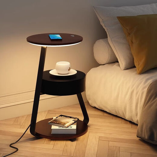Zhong Shuai's bedroom multifunctional bedside table lamp cabinet lamp floor-standing atmosphere lamp retro light luxury master bedroom wireless charging integrated silver + walnut infinite dimming + wireless charging