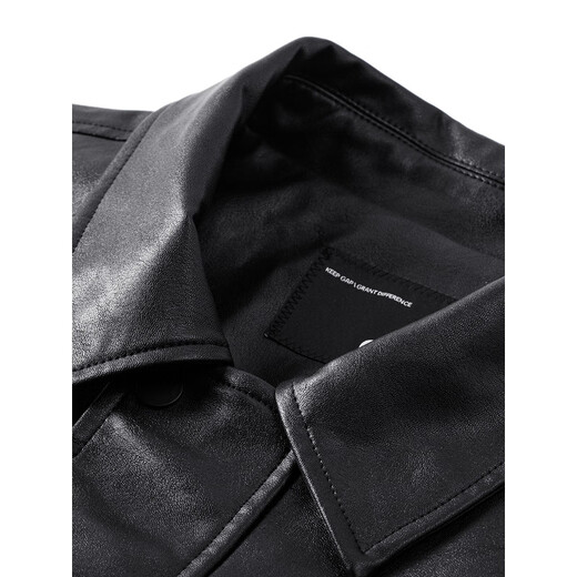 GXG Men's 2024 Lapel Leather Jacket PU Jacket Black 175/L