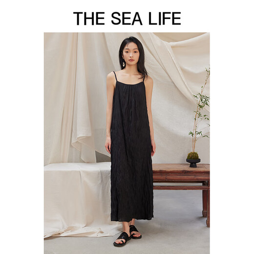 
THE SEA LIFE Elegant suspender skirt for women 24 summer new products Slimming simple black dress Y16820 m apricot color M