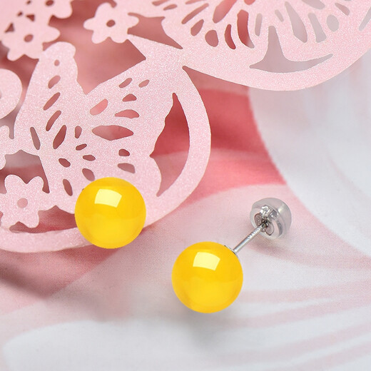 Drops of water turn into pearls. Nanzhu family beeswax earrings, amber round beads, 925 silver earrings for girlfriend and mother, 7.0-8.0mm beeswax