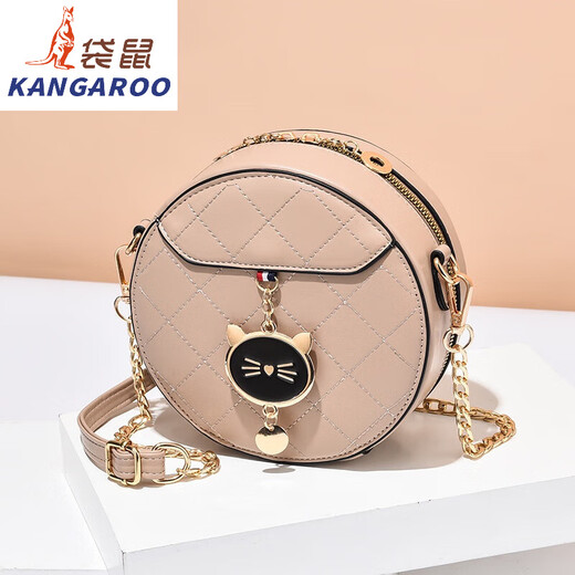 Kangaroo (KANGAROO) this year's popular small bag 2025 trendy summer fashion round women's bag chain bag versatile one-shoulder crossbody bag beige white