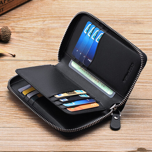 Kaiser Paul Ultra-dünner einfacher und modischer Kartenbeutel für Herren-Multi-Karten-Lederkartenbeutel für Herren-Kartenclip-Lederhülle Black Cross Muster/16 Karte/4 Sandwich