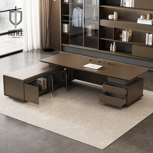 Hengsheng high-end boss desk, simple, modern and light luxury, president desk, chairman's office desk, manager desk and chair combination, 3.2m double cabinet boss desk