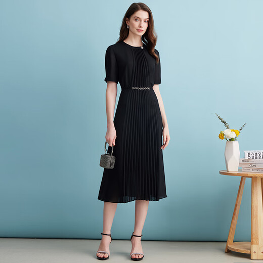 Eitie Modemtemperatur gepresst und ausgestattet Taillenkleid Sommer Neues High-End-Frauenschwarz-Kleid mit Solid Color B2407314 Minimalist schwarz 20 2xl 175