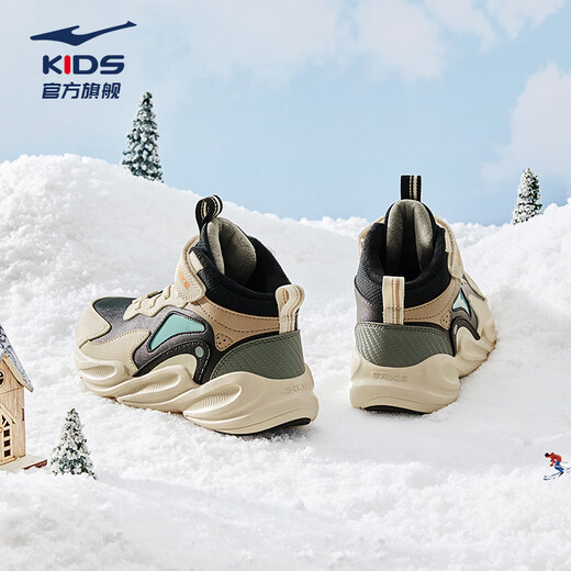 Hongxing Erke (ERKE) children's shoes, unisex, large and small children's general casual shoes, children's warm and shockproof cotton shoes, black/custard gray 37