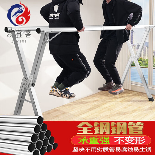 Stainless steel double pole clothes drying rack floor-standing folding retractable mobile indoor hanging clothes drying rack balcony cool quilt rack stainless steel thickened double pole 1.6 meters + 2 piece set