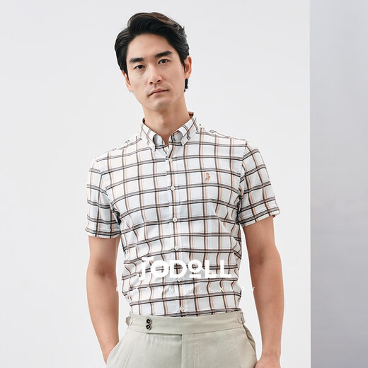 Jodoll Jodoll Business Casual Stretch Comfort Kurzarm Shirt Herren Trendy Fashion Stud-Button-Kleidung kariertes Hemd weiß 43