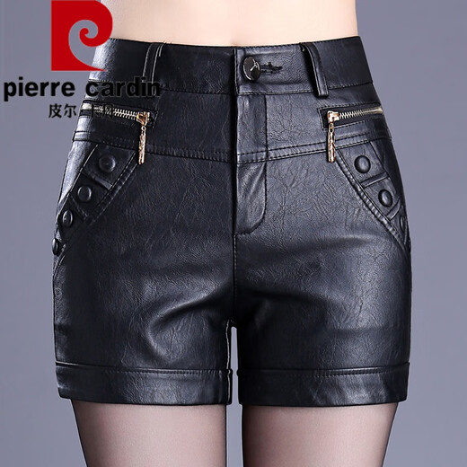 Pierre Cardin Leather Pants Women's 2024 New Autumn and Winter High Waist Slim Versatile Black PU Leather Pants Wear Outer Boots Pants Trendy 9815# Black (Regular Version) 29/XL