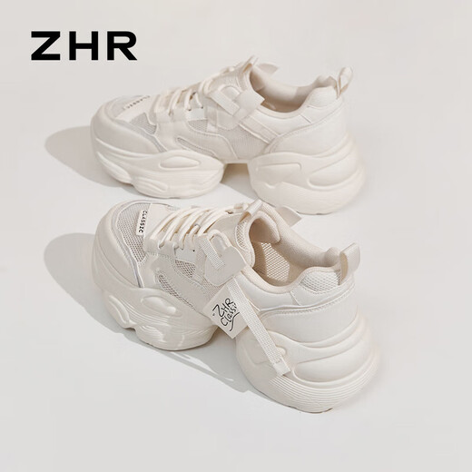 
ZHR dad shoes for women in summer thick sole casual mesh hole shoes for women breathable women shoes G673E beige (mesh) 34
