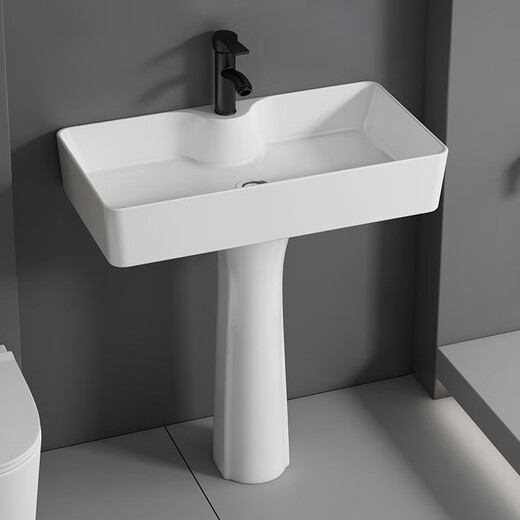 
HKFF column basin ceramic wash basin small apartment bathroom sink bathroom balcony household floor-standing integrated basin 4837 full set plus mirror