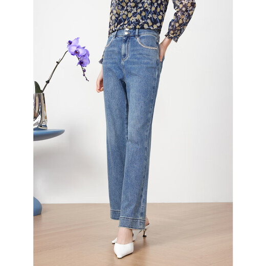 JUZUI Shopping Mall Mismo Estilo Tencel Pantalones Casuales Primavera Retro Jeans JWDC12155 Azul Lago 2XL