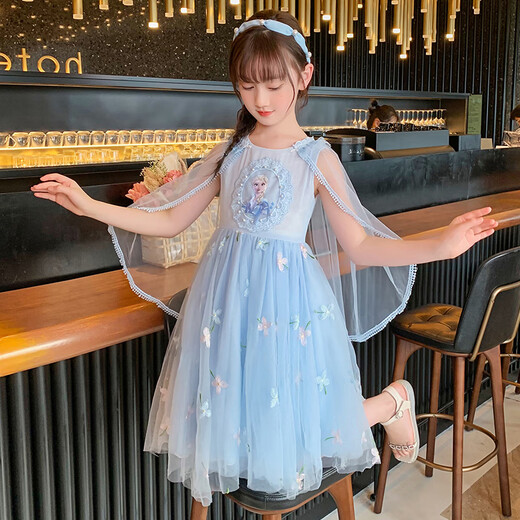 
Anneyol Snow White Skirt Frozen Girls Summer Dress Medium-Grand Children's Baby Spring and Autumn Puffy Gown Skirt A841 Blue 130
