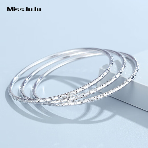 Miss JuJu pt950 platinum bracelet for women, platinum round bracelet, faceted plain ring stacked thin bracelet, inner diameter 58mm, weight 7.64g, width about 2.5mm