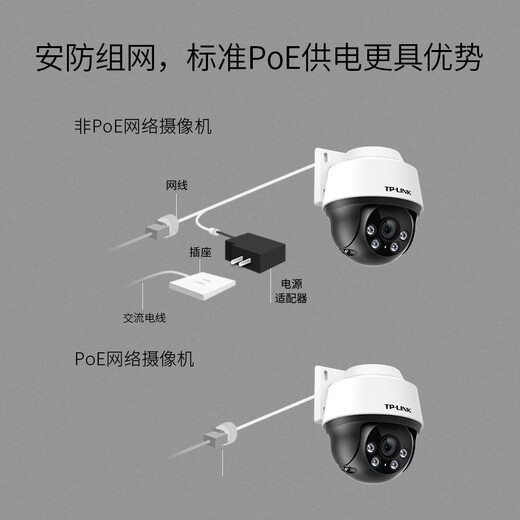 普联（TP-LINK）800万全彩防水摄像头家用监控器360有线家庭室外户外tplink网络POE供电不带DC电源【不支持WiFi】