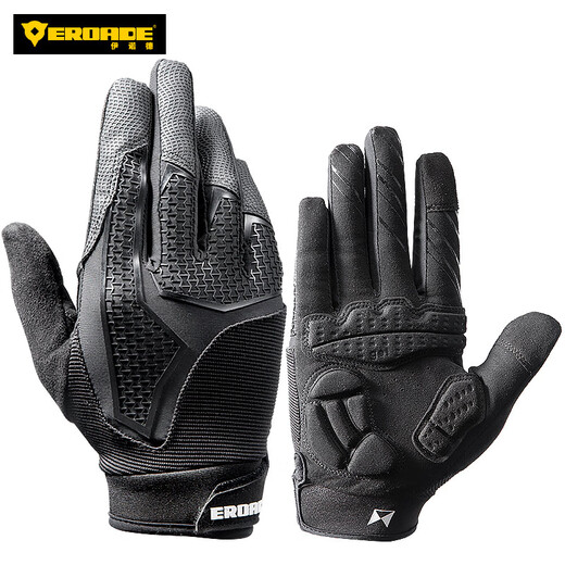 EROADE Cycling Gloves Autumn and Winter Warm Bike Mountain Bike Road Bike Anti-Slip Shock Absorption Full Finger Wipe Sweat Touch Screen Black Long Finger Gloves S15 L