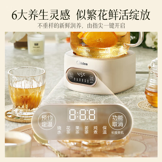 Midea health kettle, thermostatic kettle for babies, milk kettle, insulated milk kettle, 316L stainless steel/full glass, optional electric kettle, tea kettle, stewing all-in-one, all glass with 316L filter 1.2L