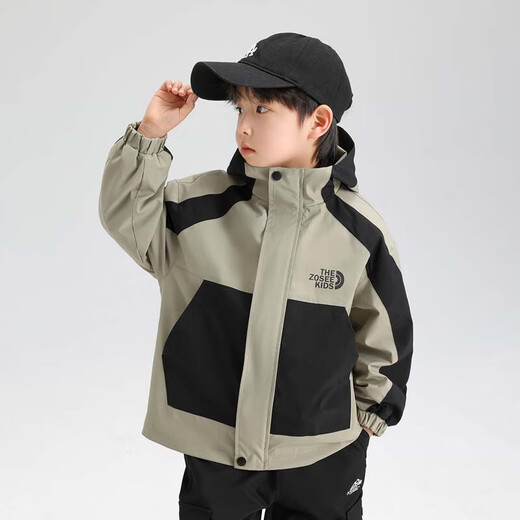 Zuoxi Boys Mantel Kinder mit Kapuze Top 2025 Herbst Windfest wasserdichte Jungen mittel- und großer Kinderkleidung Khaki 150