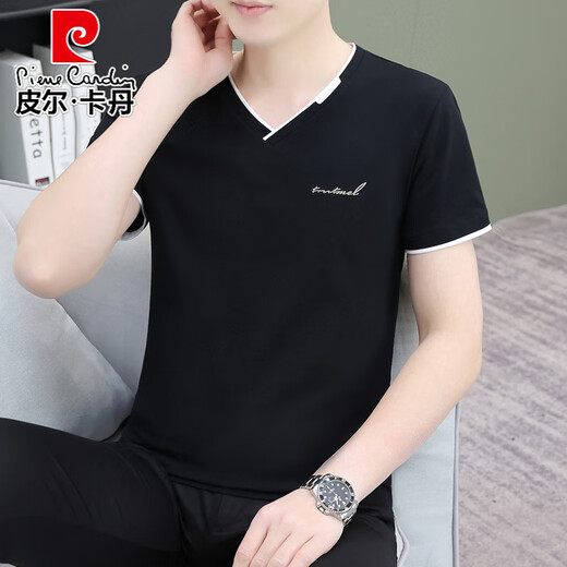 Pierre Cardin 2024 Neuer Sommer V-Ausschnitt Männer kurzärmelig T-Shirt Solid Color Casual Trendy und vielseitige Männer halbärmelte Top Qy693 Dark Grey M [Empfohlen 100-115jin [Jin gleich 0,5 kg]]]
