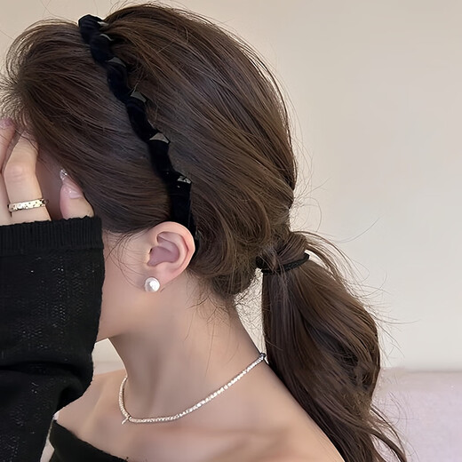 Xianyi fabric velvet wavy red headband new high skull toothed headband dual-purpose anti-slip hairpin fluffy headband black-velvet wavy headband