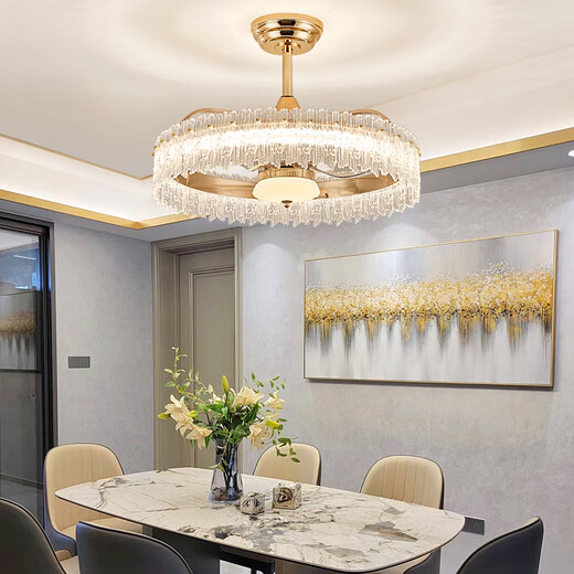 XMSJ Ventilateur en cristal personnalisé 2023 Nouveau salon clair chambre principale plafonnier plafond 360 degrés secouer la tête de restaurant ventilateur de plafond 12033 or 50 cm Infinity + tête de tremblement
