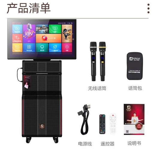 曼龙（MALONE）新款广场舞音响带显示屏线阵大功率重低音户外家用移动ktv套装卡拉OK唱歌视频一体机 KT-3385(2000G)+2原装话筒+礼品 双系统