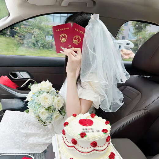 光多拉求婚头纱领证登记发夹头纱拍照道具蝴蝶结蓬蓬头纱仪式感