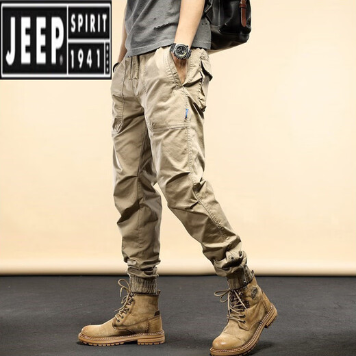 吉普（JEEP）休闲裤男士秋季潮牌帅气运动束脚裤新款户外工装长裤子男 JP679-黑色 36 【建议170-180斤】