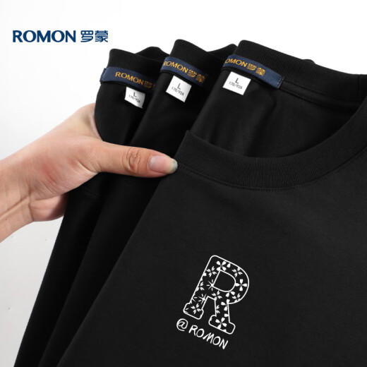 罗蒙（ROMON）冰丝感短袖T恤男士夏季休闲时尚弹力透气打底衫男698黑色XL