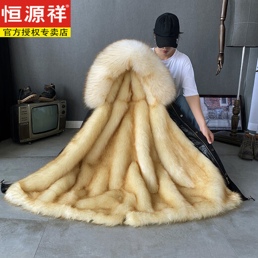 Hengyuan Xiangpai overcomes men's mink removable liner winter new fur one-piece coat mid-length fur coat for men medium black shell ginger liner L 5x180-210Jin Jin equals 0.5 kg 75 cm