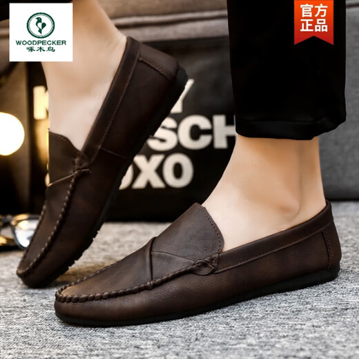 Woodpecker 2025 Nuevos zapatos Doudou de cuero suave para hombres zapatos de cuero casual de cuero para hombres de estilo coreano zapatos de moda jóvenes de moda yl-d826 negro 39