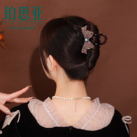 铂思亚2025新款抓夹女高级感后脑勺半扎发夹蝴蝶结气质鲨鱼夹盘发发饰 香槟色8cm送品牌礼盒