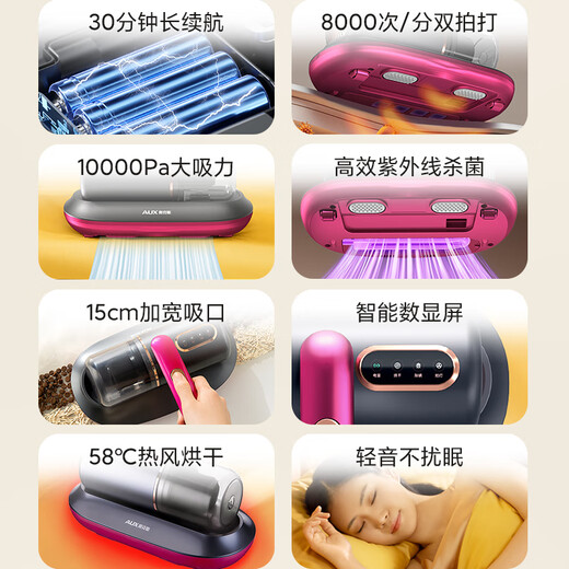 AUX Wireless Mite Remover Home Handheld Small Bed Vacuum Cleaner Bed High Suction Bacteria Remover Dust Collector Beat AXC-11DC59B Dark Purple + 3 Filter Elements