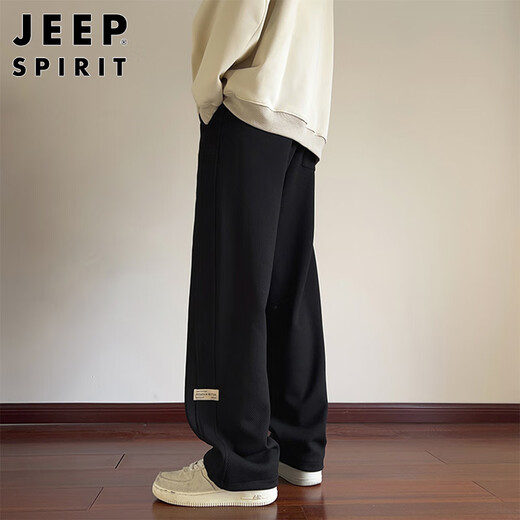 JEEP SPIRIT Jeep pants men's casual pants men's spring and autumn loose straight sportswear trousers black L