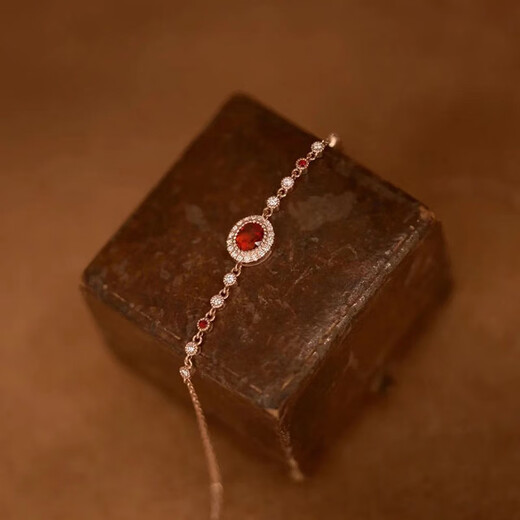Muqian s925 silver French retro inlaid ruby bracelet for women, versatile, luxurious, noble and elegant gift for girlfriend, ruby bracelet - rose gold