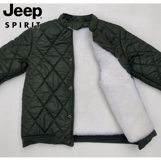 Jeep (JEEP) wool cotton-padded jacket men's fur all-in-one jacket middle-aged and elderly thickened sheepskin cotton-padded coat fur jacket autumn and winter real wool jacket military green + long wool liner bust 3 feet 4 (suitable for weight 125-140 Jin Jin equals 0.5 kg)